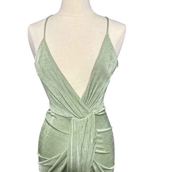 Mable Sage Green Strappy Ruched Midi Dress Small Crisscross Draped Front - Picture 8 of 9